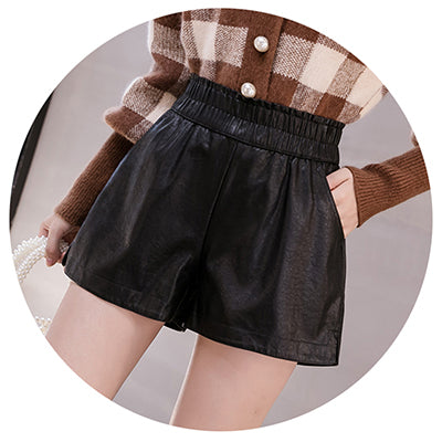 Elastic High Waist Casual Ladies Shorts Black