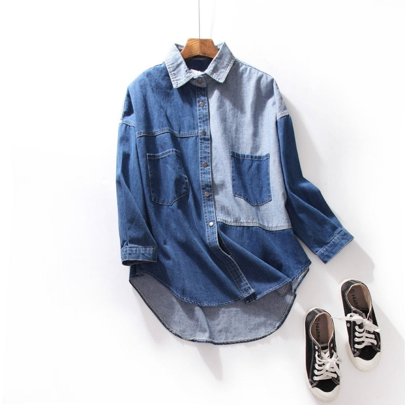 Women patchwork denim jacket