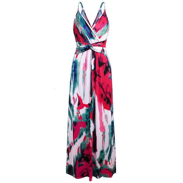 Multicolor Tropical Jungle Leaf Boho Long Dress