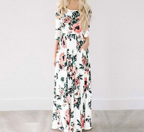 Summer Long Dress Floral Print Boho Beach Dress