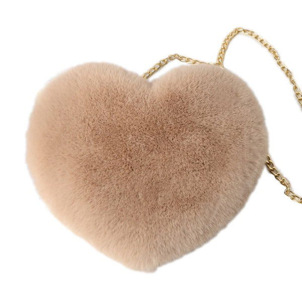 Women Heart Shape Faux Fur tote handbag