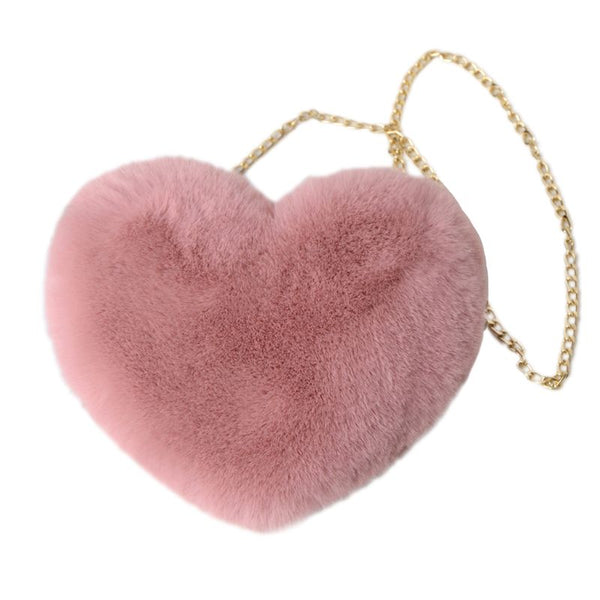 Women Heart Shape Faux Fur tote handbag