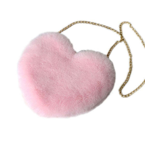 Women Heart Shape Faux Fur tote handbag