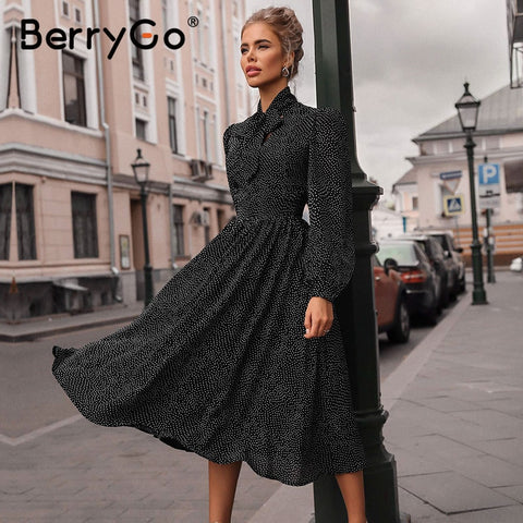 Polka dot black elegant dress women