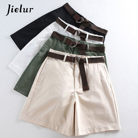 4 Solid Color Sashes Casual Shorts Women