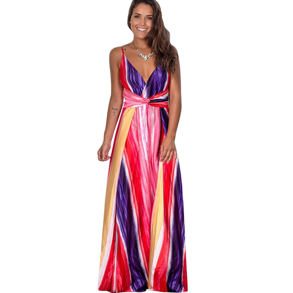 Multicolor Tropical Jungle Leaf Boho Long Dress