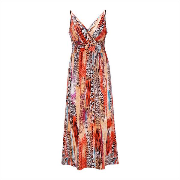 Multicolor Tropical Jungle Leaf Boho Long Dress