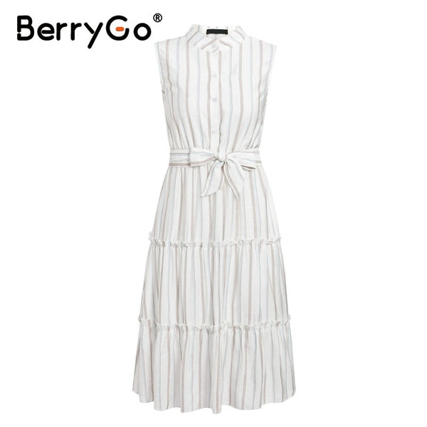 Casual striped summer dress sleeveless button women