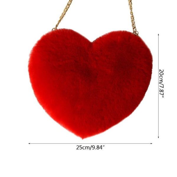 Women Heart Shape Faux Fur tote handbag