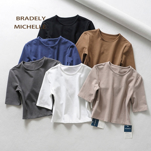 Sexy female pure cotton o-neck half-length sleeve