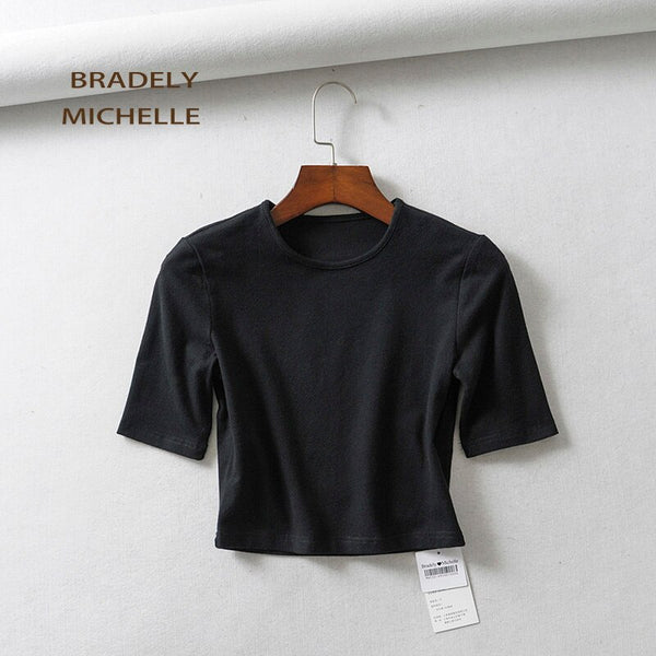 Sexy female pure cotton o-neck half-length sleeve