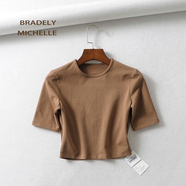 Sexy female pure cotton o-neck half-length sleeve