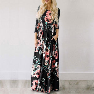 Summer Long Dress Floral Print Boho Beach Dress