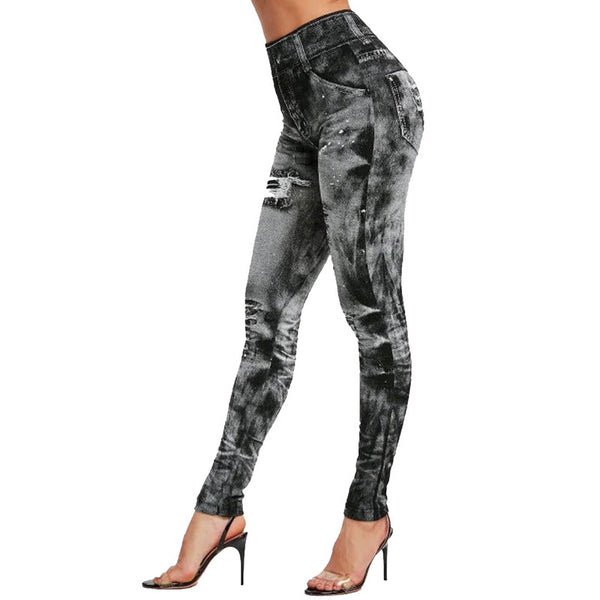 Women Leggings Faux Denim Jeans Leggings