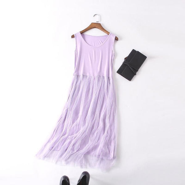 Sleeveless Mesh patchwork basic spaghetti strap Dress