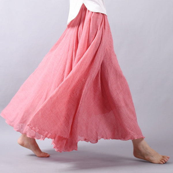 Women Linen Cotton Long Skirts Elastic