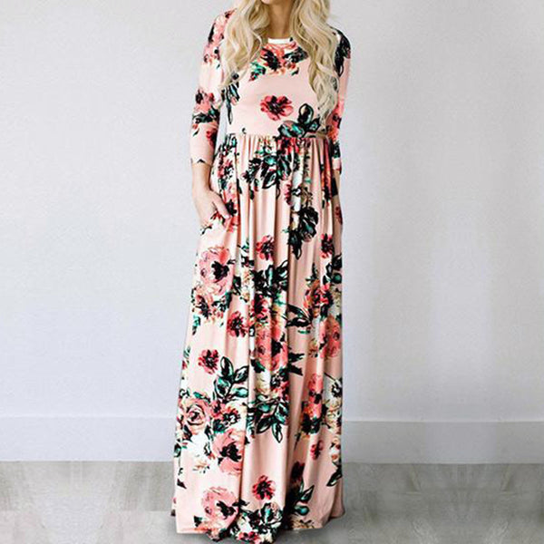 Summer Long Dress Floral Print Boho Beach Dress