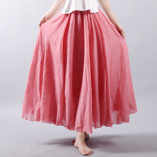 Women Linen Cotton Long Skirts Elastic