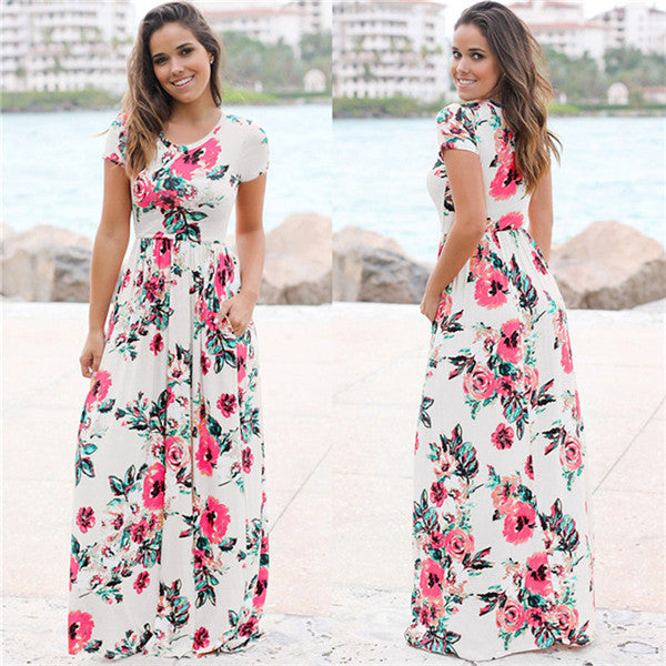 Summer Long Dress Floral Print Boho Beach Dress