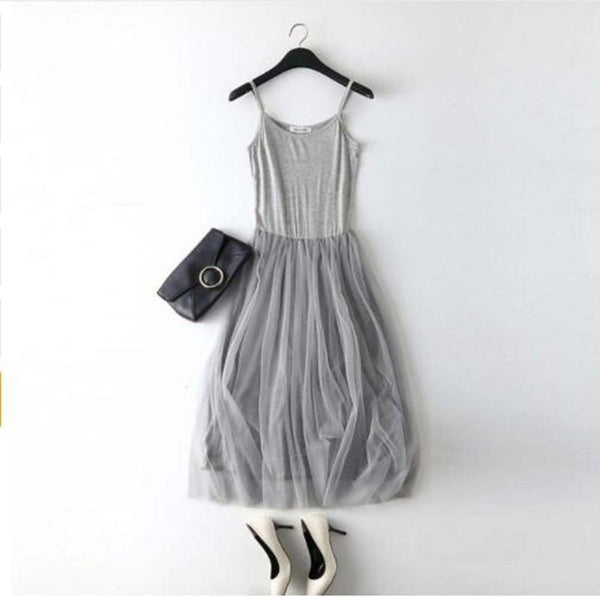 Sleeveless Mesh patchwork basic spaghetti strap Dress