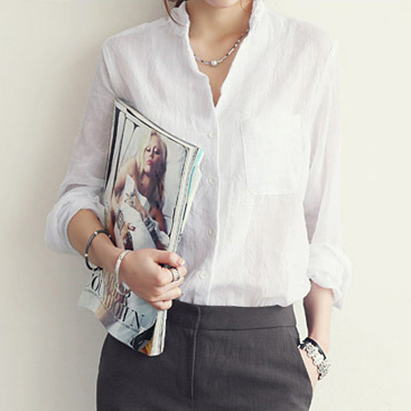 Summer Linen Women Long Sleeve Blouse