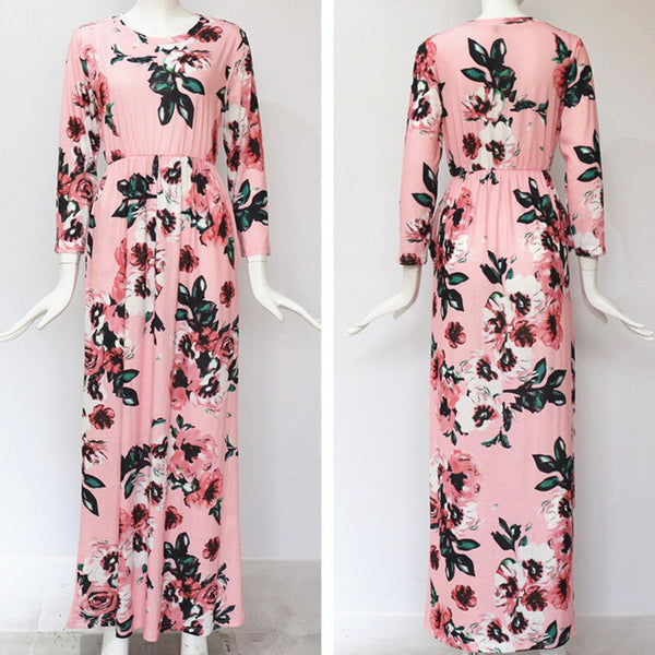 Summer Long Dress Floral Print Boho Beach Dress