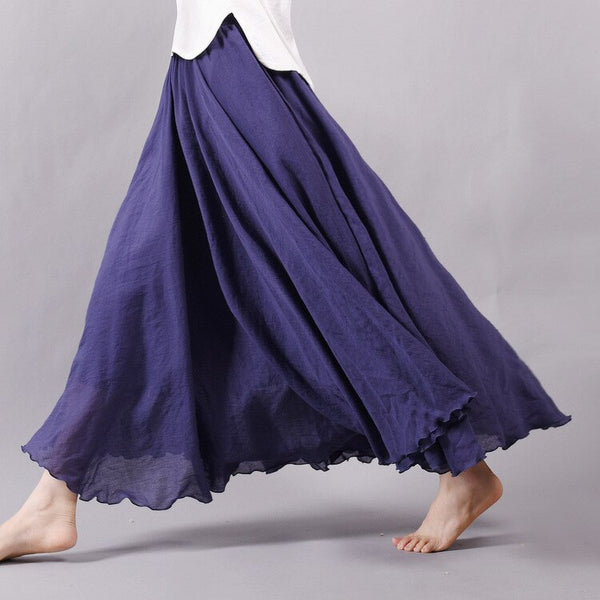 Women Linen Cotton Long Skirts Elastic