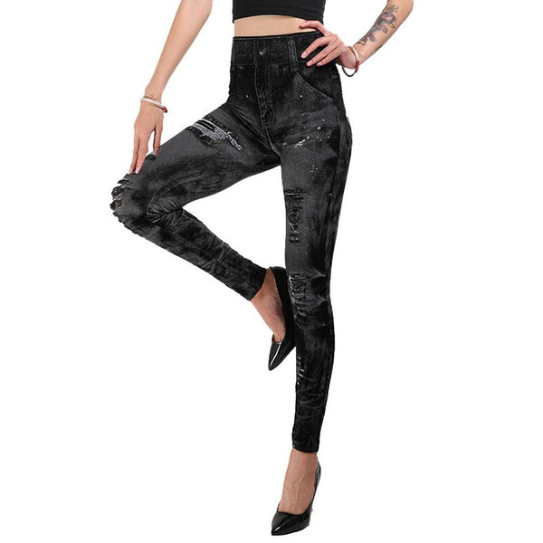 Women Leggings Faux Denim Jeans Leggings