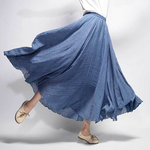 Women Linen Cotton Long Skirts Elastic