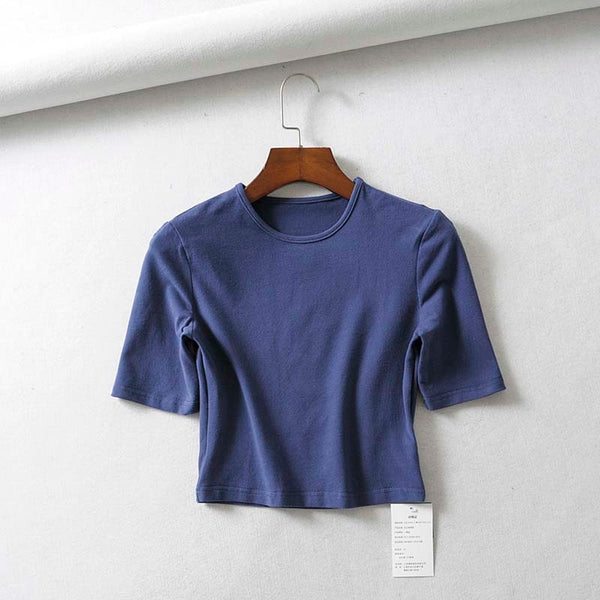 Sexy female pure cotton o-neck half-length sleeve