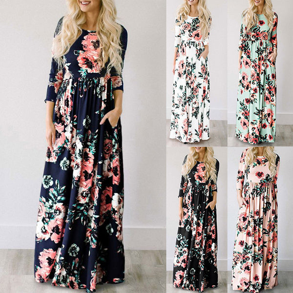 Summer Long Dress Floral Print Boho Beach Dress