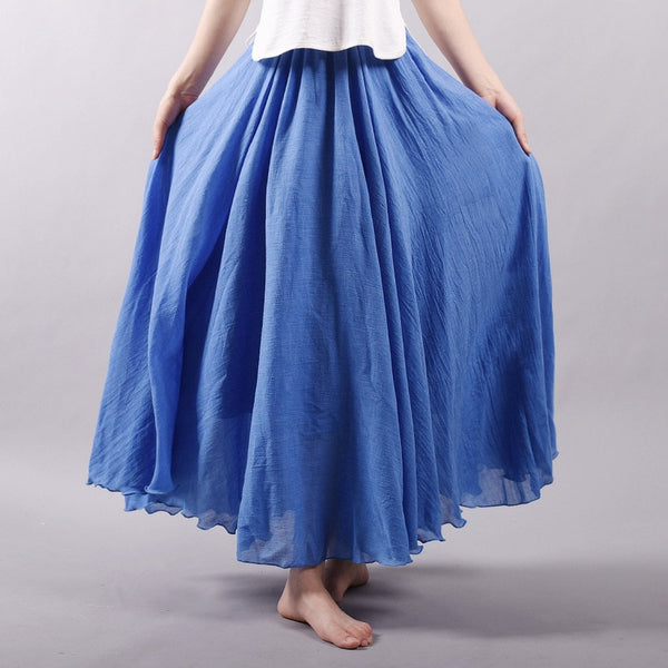 Women Linen Cotton Long Skirts Elastic