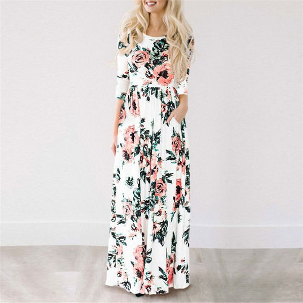 Summer Long Dress Floral Print Boho Beach Dress