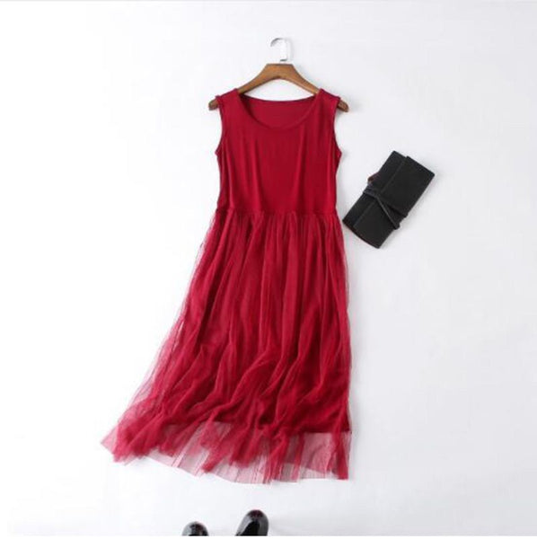 Sleeveless Mesh patchwork basic spaghetti strap Dress