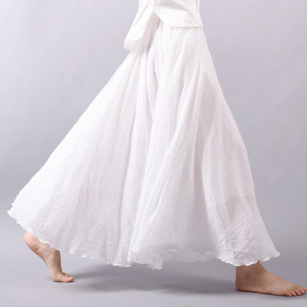 Women Linen Cotton Long Skirts Elastic