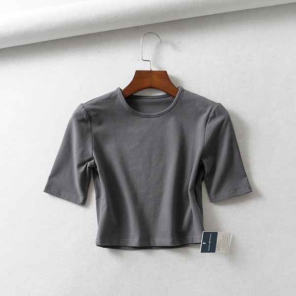 Sexy female pure cotton o-neck half-length sleeve