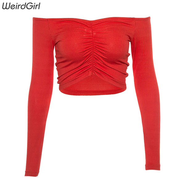 Women club fashion off shoulder solid color