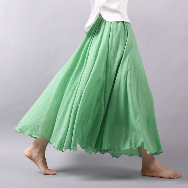 Women Linen Cotton Long Skirts Elastic