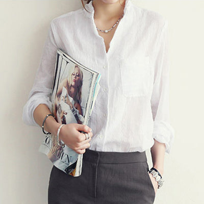 Summer Linen Women Long Sleeve Blouse