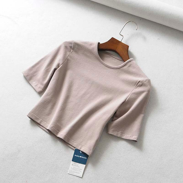 Sexy female pure cotton o-neck half-length sleeve