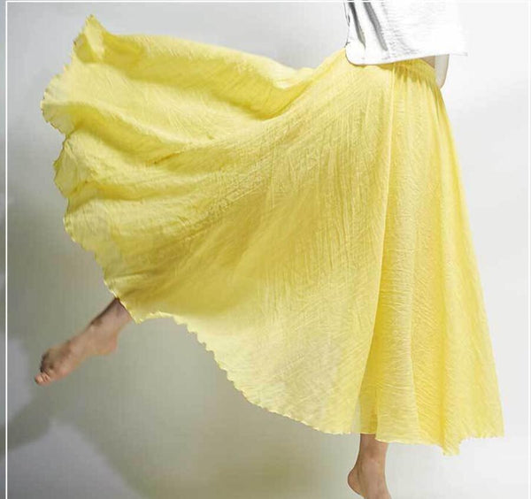 Women Linen Cotton Long Skirts Elastic