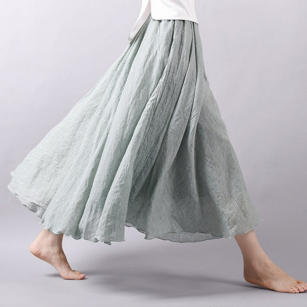 Women Linen Cotton Long Skirts Elastic