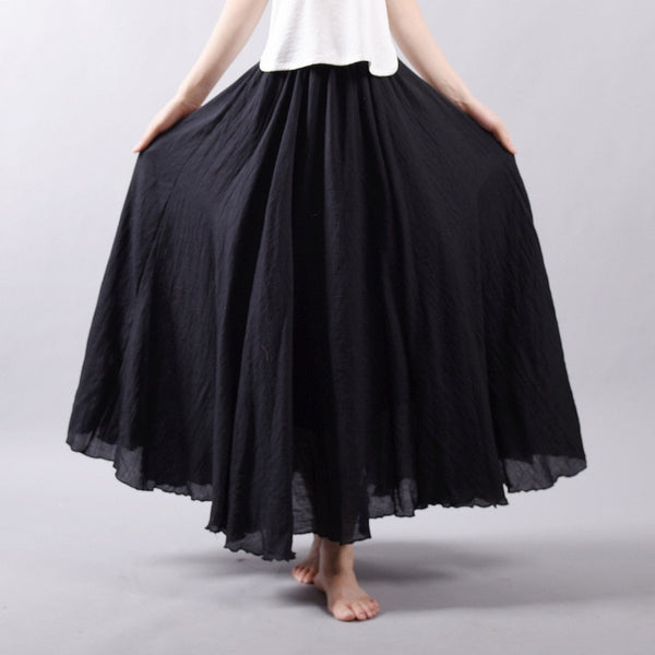 Women Linen Cotton Long Skirts Elastic