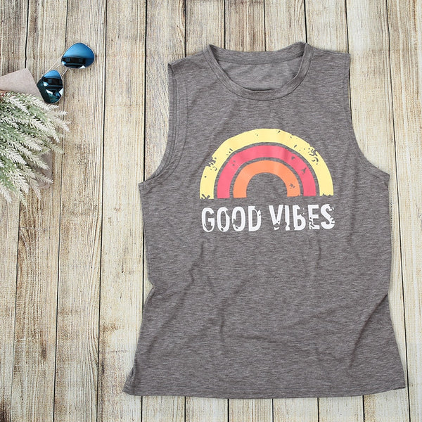 Tank Tops Women Good Vibes Print