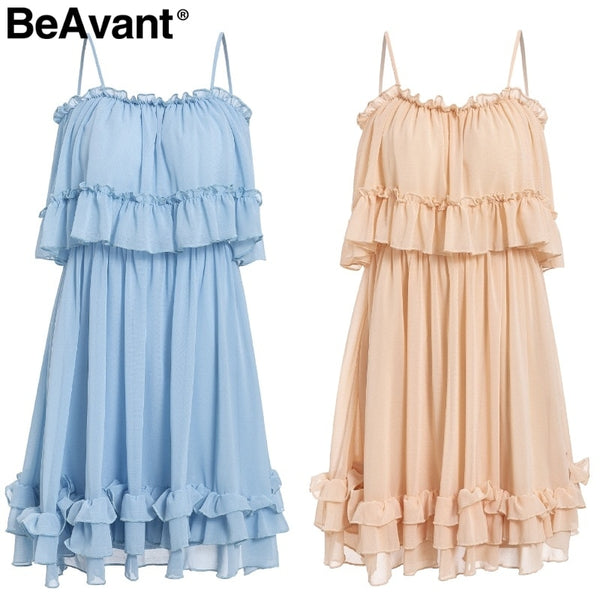 Off shoulder strap chiffon summer dresses