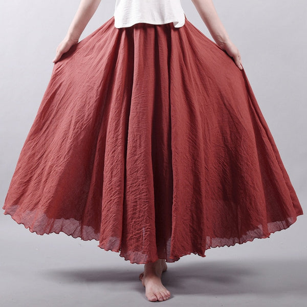 Women Linen Cotton Long Skirts Elastic