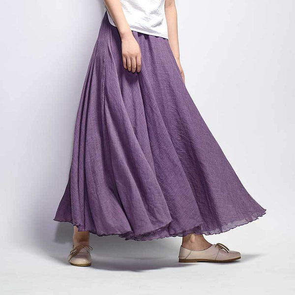 Women Linen Cotton Long Skirts Elastic