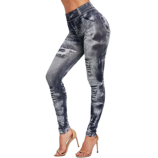 Women Leggings Faux Denim Jeans Leggings