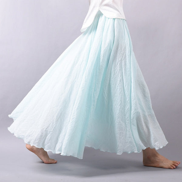 Women Linen Cotton Long Skirts Elastic