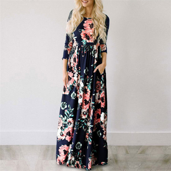 Summer Long Dress Floral Print Boho Beach Dress